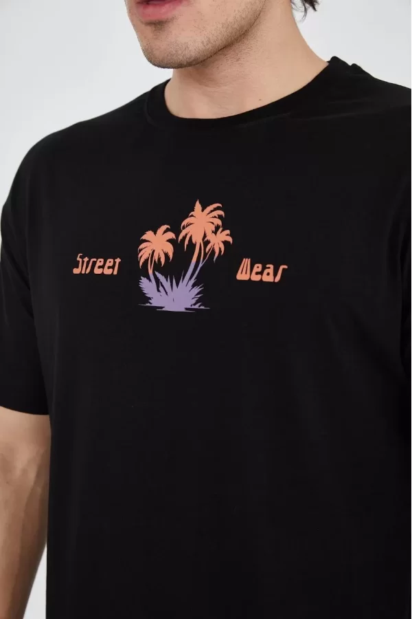 Luz&Pos Erkek Ön Ve Arka Baskılı T-shirt - Siyah