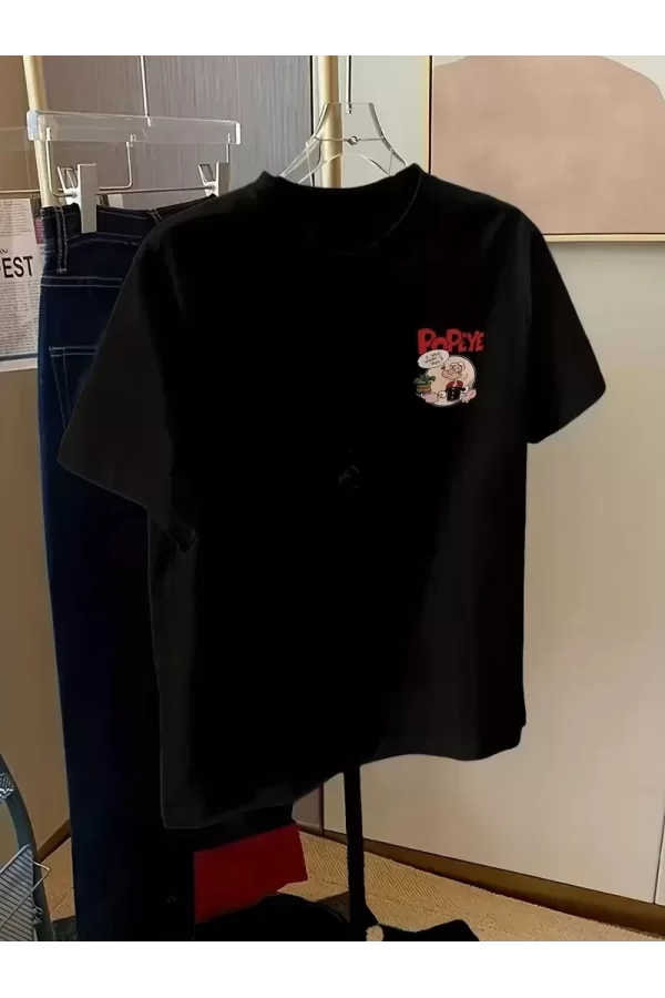 Luz&Pos Erkek Oversize Tişörtü  Popeye The Sailor Retro Vintage Ispanak | Hediye Olarak İdealdir, Farklı Boyutları Mevcuttur. - Siyah