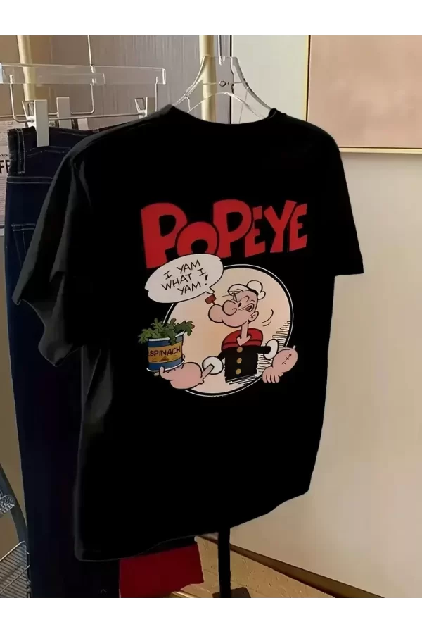 Luz&Pos Erkek Oversize Tişörtü  Popeye The Sailor Retro Vintage Ispanak | Hediye Olarak İdealdir, Farklı Boyutları Mevcuttur. - Siyah