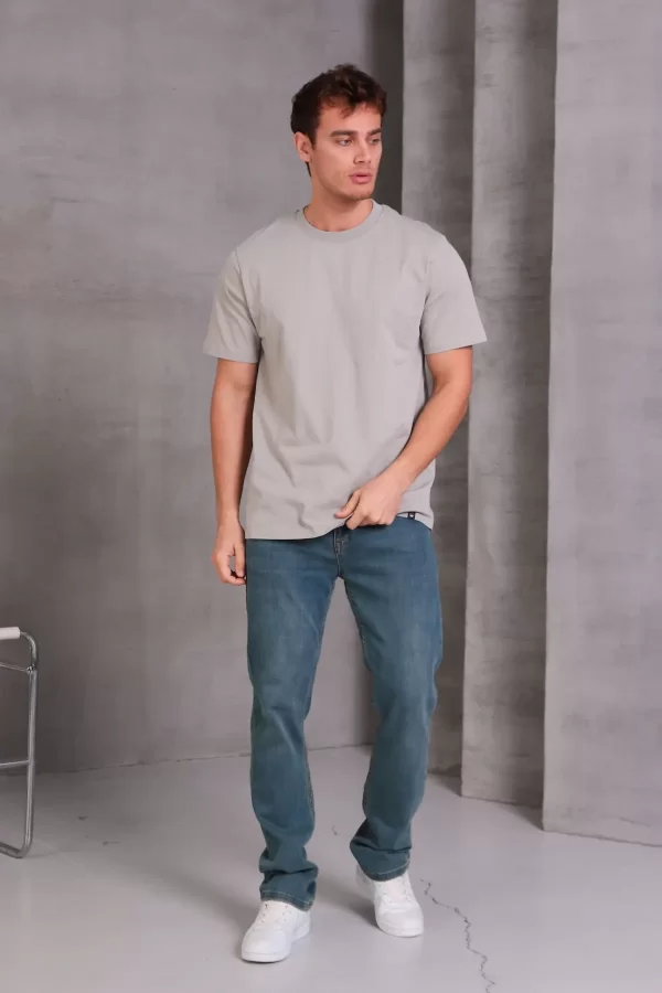 Erkek Relax Fit Bisiklet Yaka %100 Pamuk Rahat Kesim Basic Tişört
