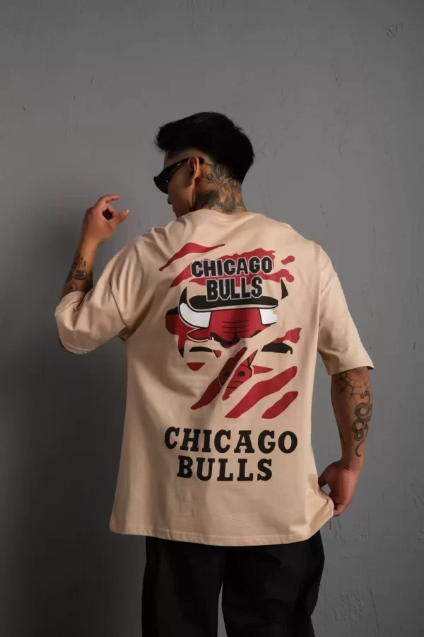 Luz&Pos Erkek Sırt Baskılı A Kalite Oversize T-shirt - Bej