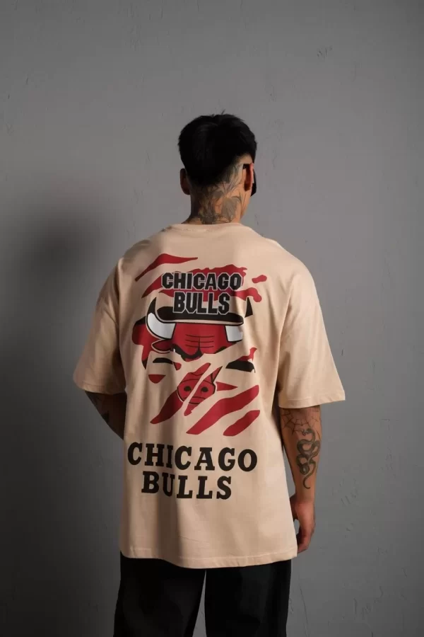 Luz&Pos Erkek Sırt Baskılı A Kalite Oversize T-shirt - Bej