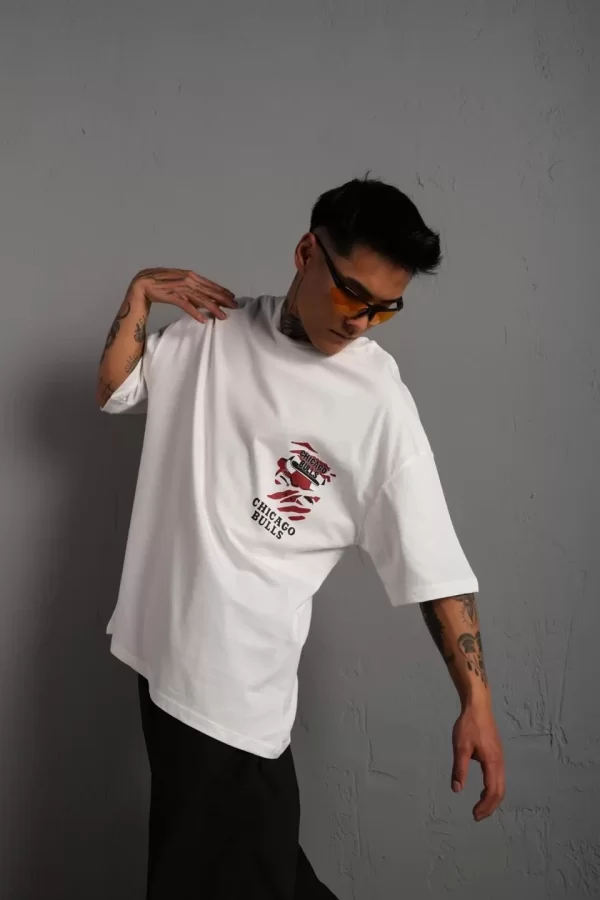 Luz&Pos Erkek Sırt Baskılı A Kalite Oversize T-shirt - Beyaz