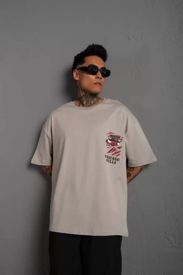 Luz&Pos Erkek Sırt Baskılı A Kalite Oversize T-shirt - Gri