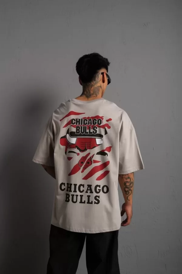 Luz&Pos Erkek Sırt Baskılı A Kalite Oversize T-shirt - Gri