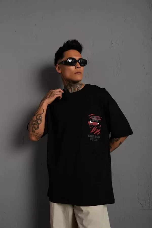 Luz&Pos Erkek Sırt Baskılı A Kalite Oversize T-shirt - Siyah