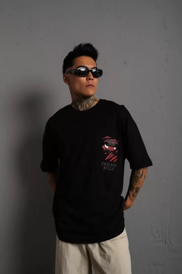 Luz&Pos Erkek Sırt Baskılı A Kalite Oversize T-shirt - Siyah
