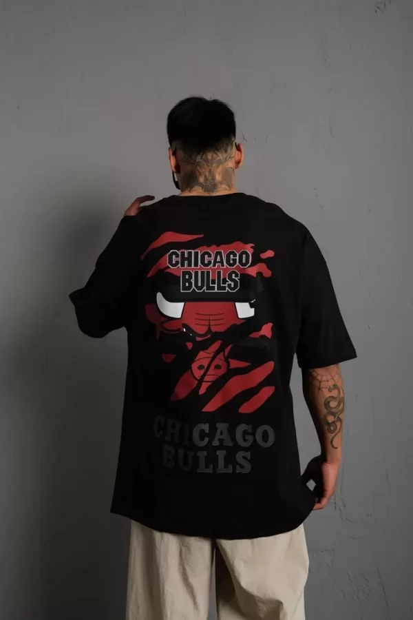Luz&Pos Erkek Sırt Baskılı A Kalite Oversize T-shirt - Siyah