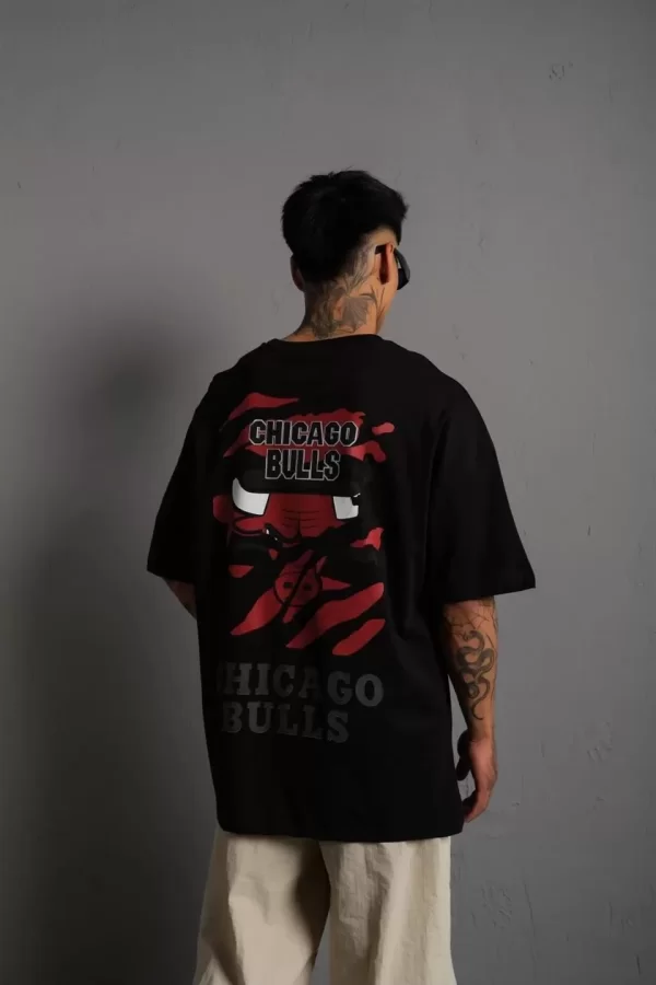 Luz&Pos Erkek Sırt Baskılı A Kalite Oversize T-shirt - Siyah
