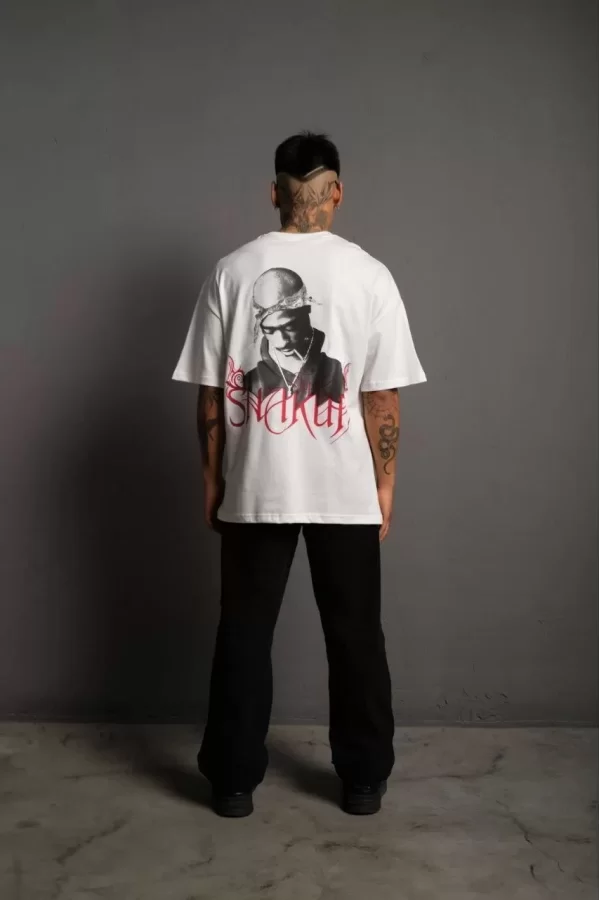 Luz&Pos Erkek Sırt Baskılı Oversize T-shirt - Beyaz