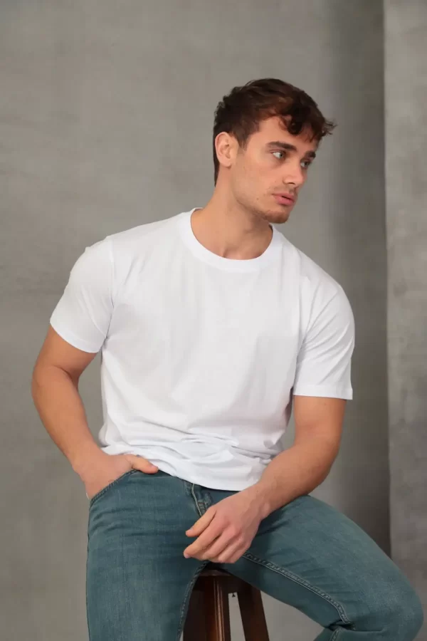 Erkek Slim Fit Bisiklet Yaka %100 Pamuk Dar Kesim Basic Tişört