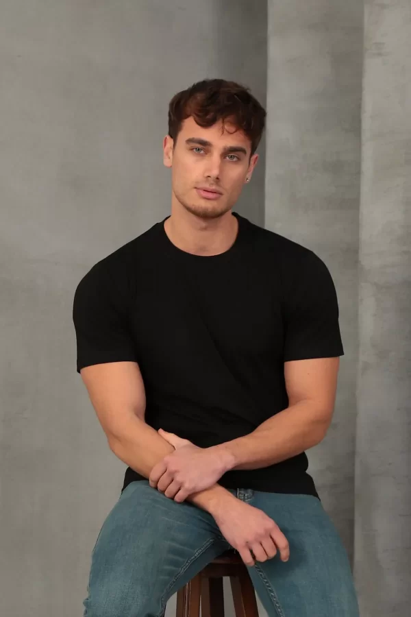 Erkek Slim Fit Bisiklet Yaka %100 Pamuk Dar Kesim Basic Tişört