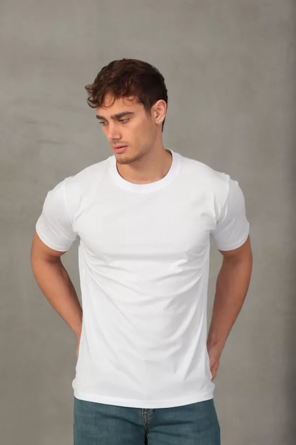 Erkek Slim Fit Bisiklet Yaka %100 Pamuk Dar Kesim Basic Tişört