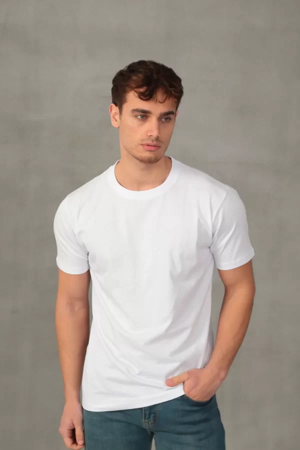 Erkek Slim Fit Bisiklet Yaka %100 Pamuk Dar Kesim Basic Tişört