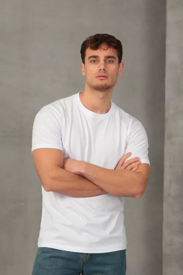 Erkek Slim Fit Bisiklet Yaka %100 Pamuk Dar Kesim Basic Tişört