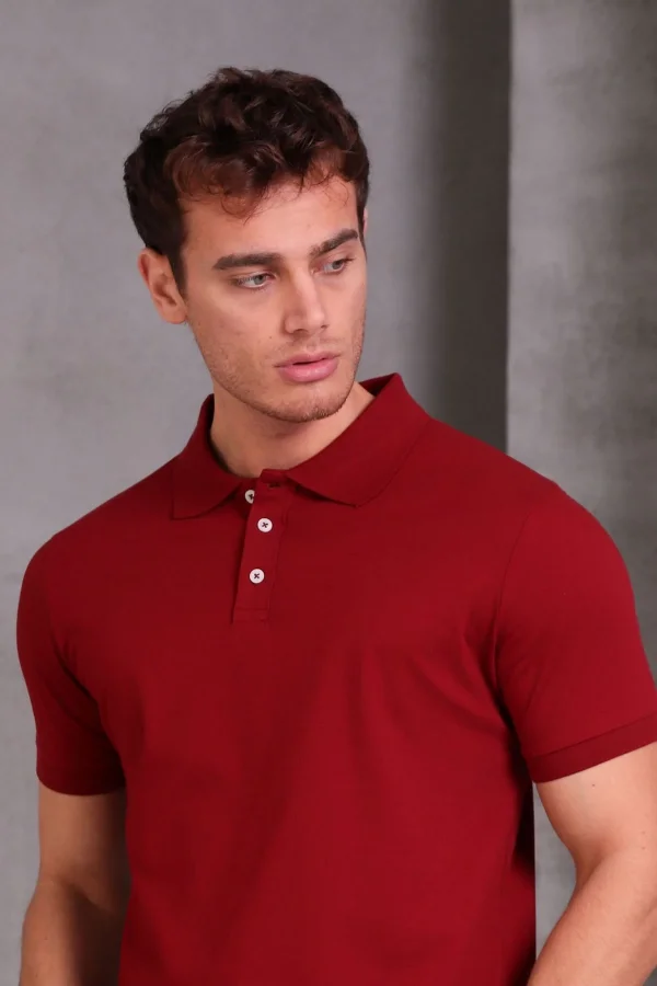 Erkek Slim Fit Pamuklu Yumuşak Doku Nefes Alan Kumaş Yakalı Tişört
