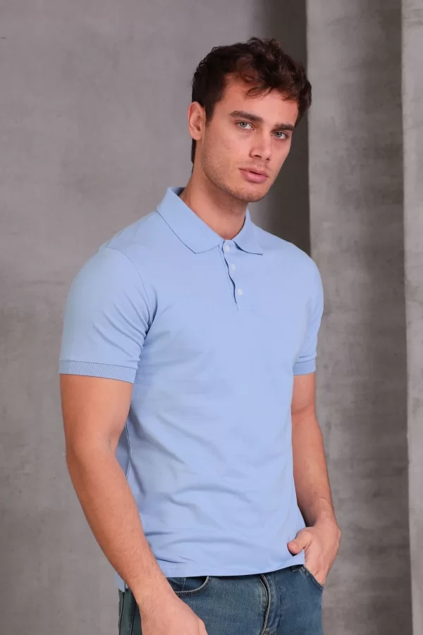 Erkek Slim Fit Pamuklu Yumuşak Doku Nefes Alan Kumaş Yakalı Tişört
