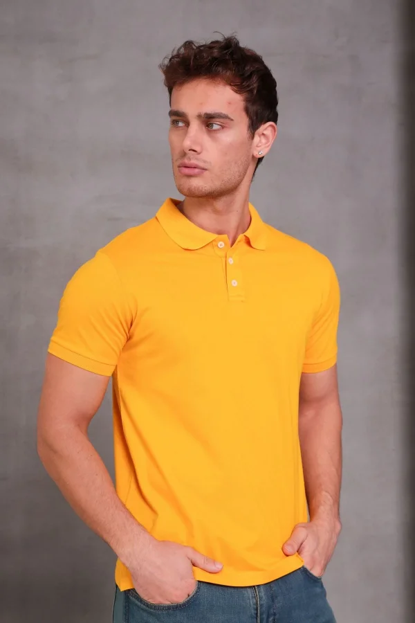 Erkek Slim Fit Pamuklu Yumuşak Doku Nefes Alan Kumaş Yakalı Tişört