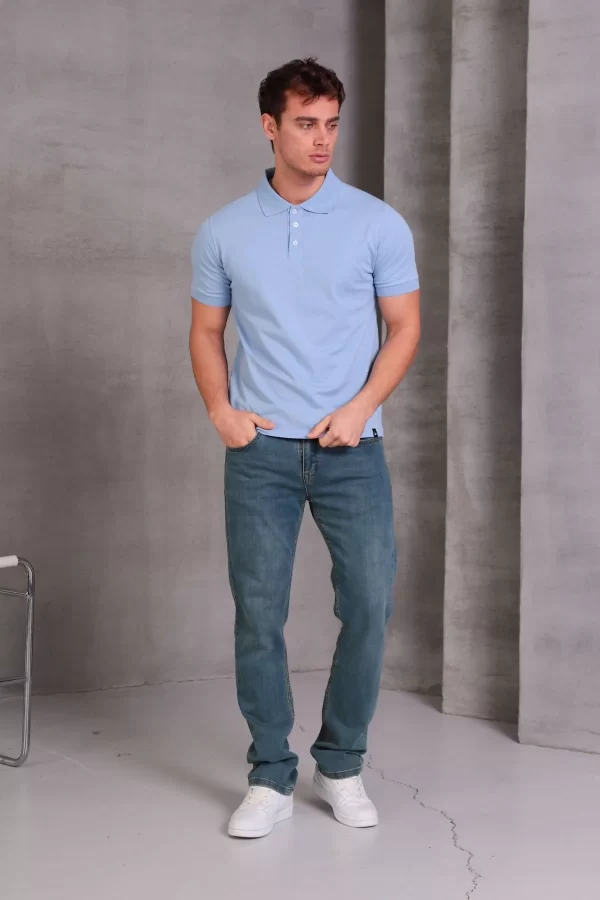 Erkek Slim Fit Pamuklu Yumuşak Doku Nefes Alan Kumaş Yakalı Tişört