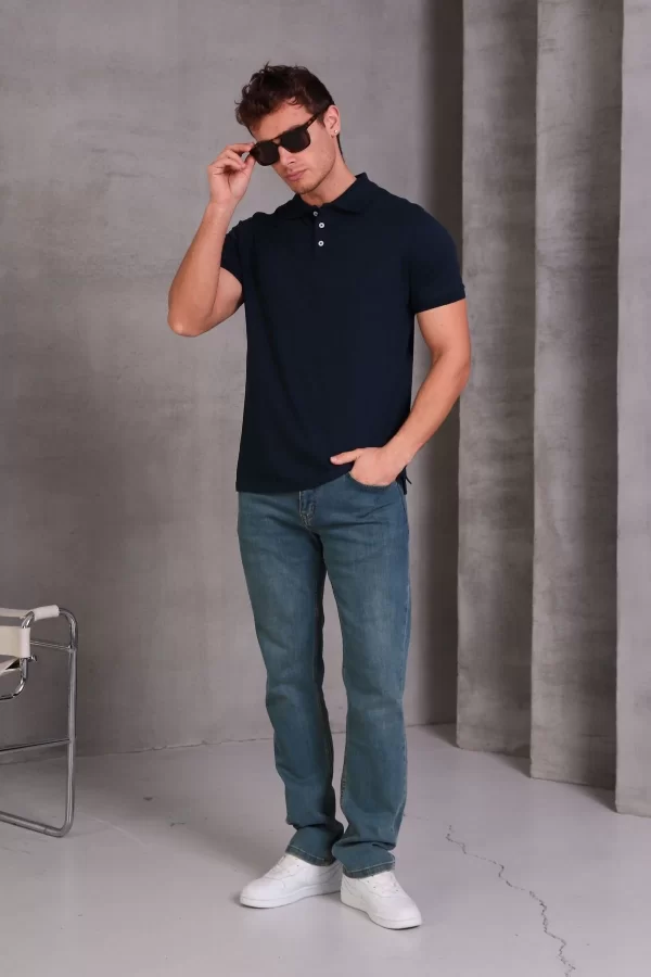 Erkek Slim Fit Pamuklu Yumuşak Doku Nefes Alan Kumaş Yakalı Tişört