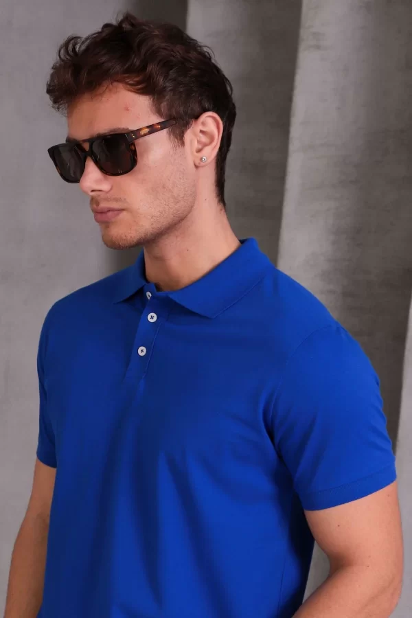 Erkek Slim Fit Pamuklu Yumuşak Doku Nefes Alan Kumaş Yakalı Tişört