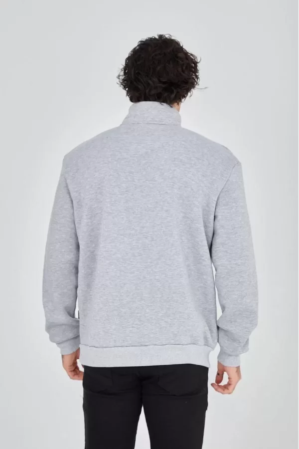 Luz&Pos Erkek Yarım Fermuarlı Baskılı Sweat - Gri