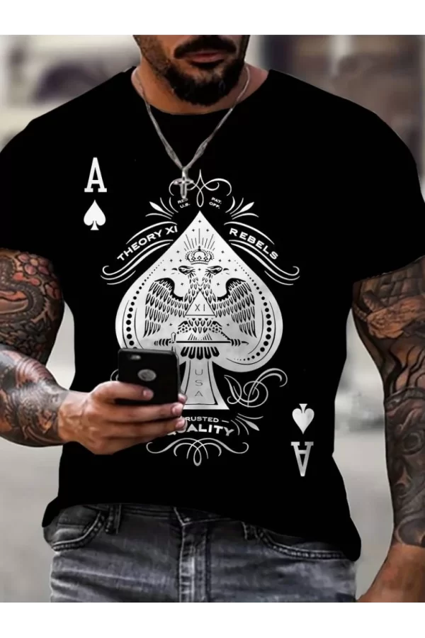 Erkekkısa Kollu Yuvarlak Yaka Desenli Viskon T-shirt