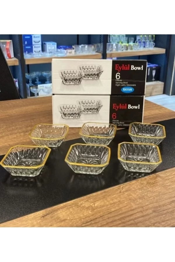 Eylül 6lı Cam Yaldızlı Kare Lokumluk Sosluk Royaleks-81088