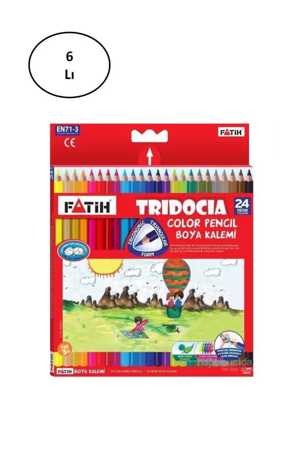 Fatih Üçgen Kuru Boya Kalemi 24 Renk Tam Boy Tridocia 6lı