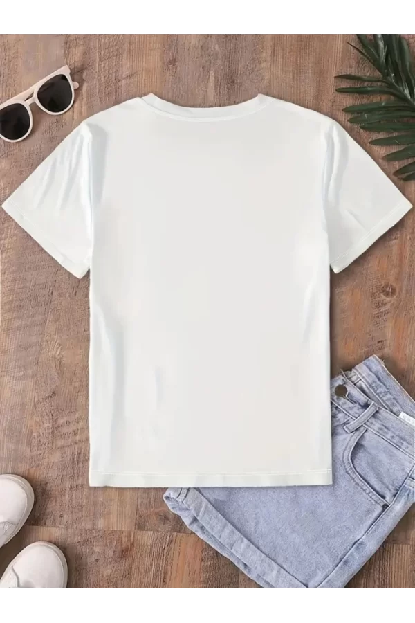 Fiyonk Baskılı Oversize Bisiklet Yaka T-shirt - Beyaz
