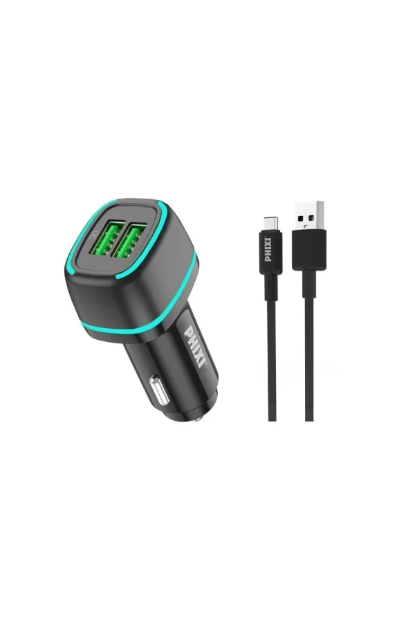 Force Qcc571t Çift Çıkışlı Fast Type-c Usb Kablolu Araç Şarj Cihazı