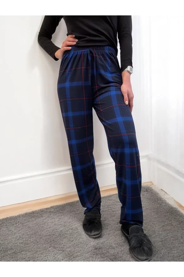 Freshness 801 Bayan Beli Lastikli Ekose Süet Tek Pijama Altı
