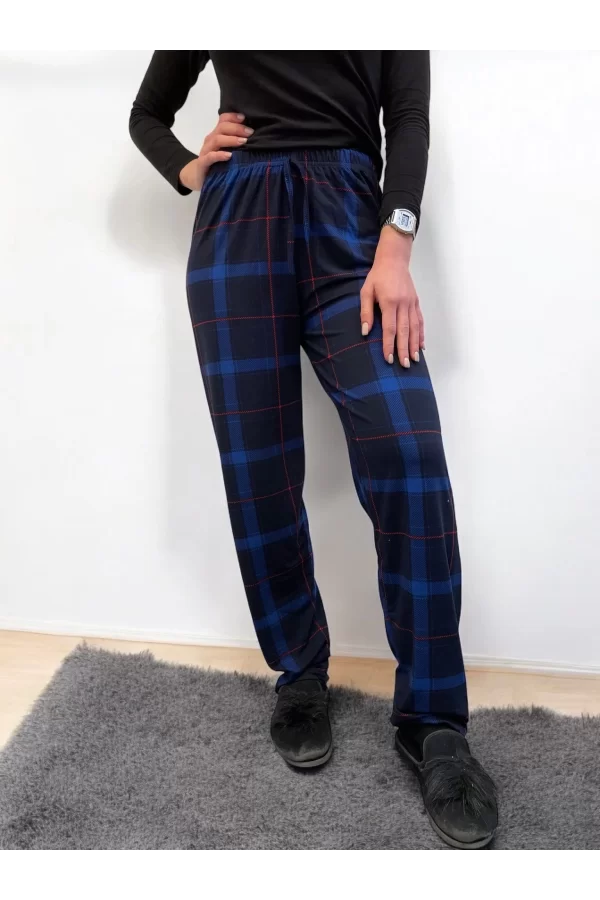 Freshness 801 Bayan Beli Lastikli Ekose Süet Tek Pijama Altı