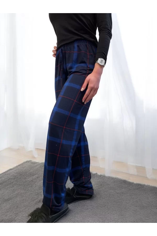 Freshness 801 Bayan Beli Lastikli Ekose Süet Tek Pijama Altı