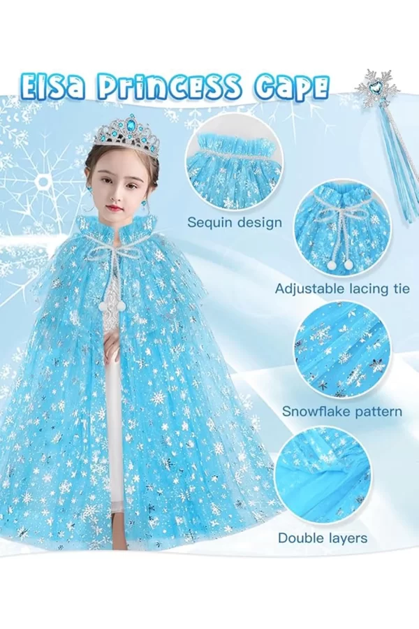 Frozen Elsa Pelerin Taç Asa Ve Eldiven Seti 80 Cm