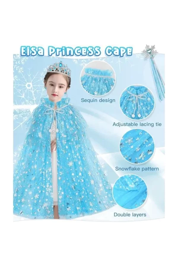 Frozen Elsa Pelerin Taç Asa ve Eldiven Seti 80 cm
