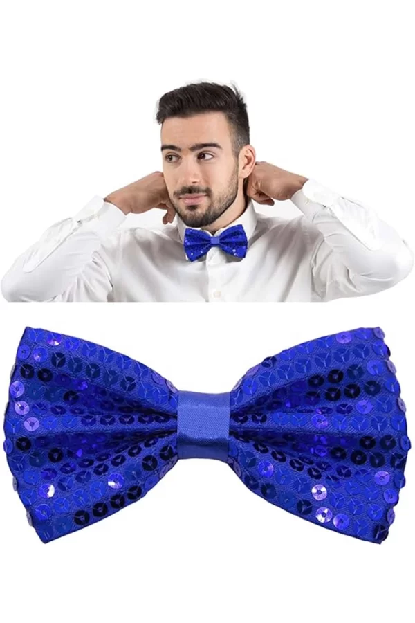Gece Işıltısı Mavi Payetli Pullu Papyon 7x2 Cm