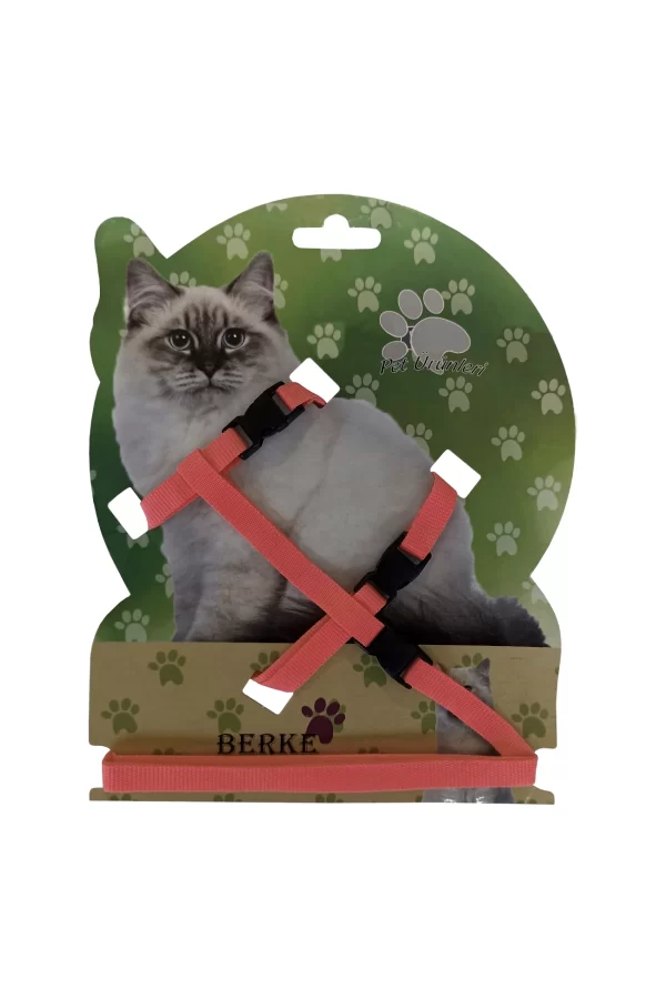 Gezdirme Kayışlı Dokuma Kedi Göğüs Tasma Seti 20*32-120 cm Kiremit