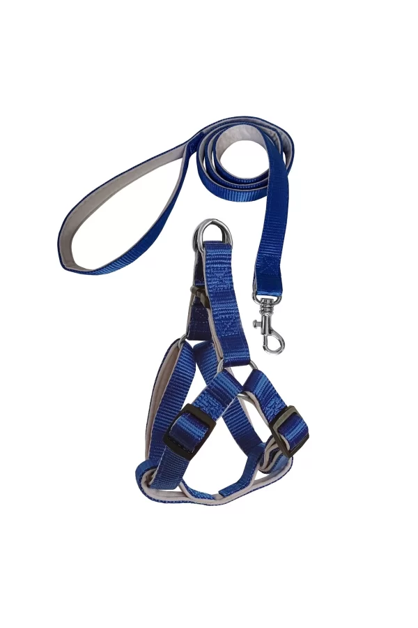 Gezdirme Kayışlı Dokuma Köpek Göğüs Tasma Seti 32*47-110 cm Mavi