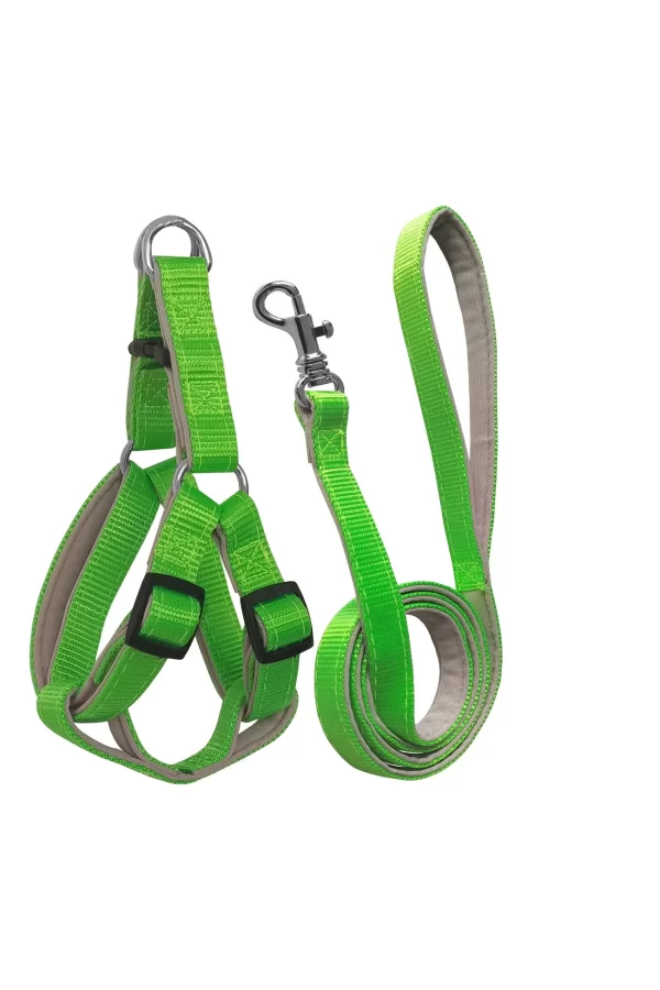Gezdirme Kayışlı Dokuma Köpek Göğüs Tasma Seti 52*73-110 cm Neon Yeşil
