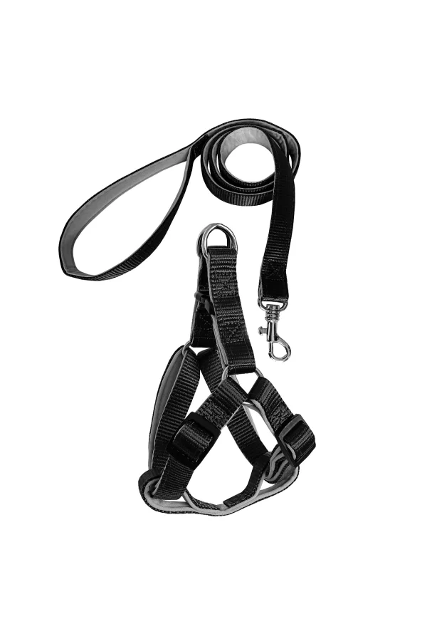 Gezdirme Kayışlı Dokuma Köpek Göğüs Tasma Seti 52*73-110 cm Siyah