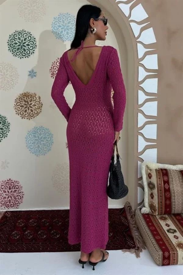 Göğüs Aksesuar Ve Pencereli Triko Elbise 2852