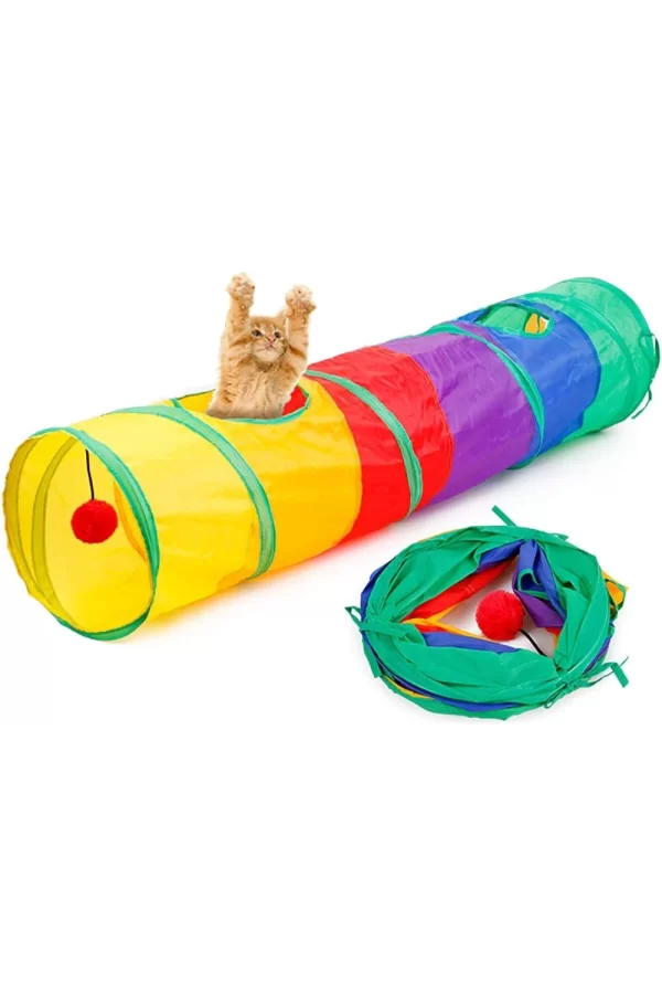 Gökkuşağı Desenli  Kedi Oyun Tüneli, Katlanabilir 125 cm