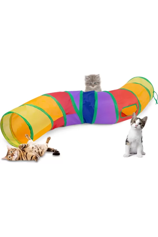 Gökkuşağı Desenli S Model Kedi Oyun Tüneli, Katlanabilir 125 cm