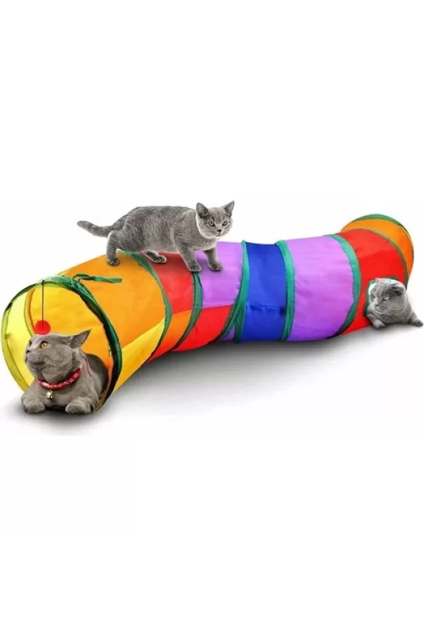 Gökkuşağı Desenli S Model Kedi Oyun Tüneli, Katlanabilir 125 cm