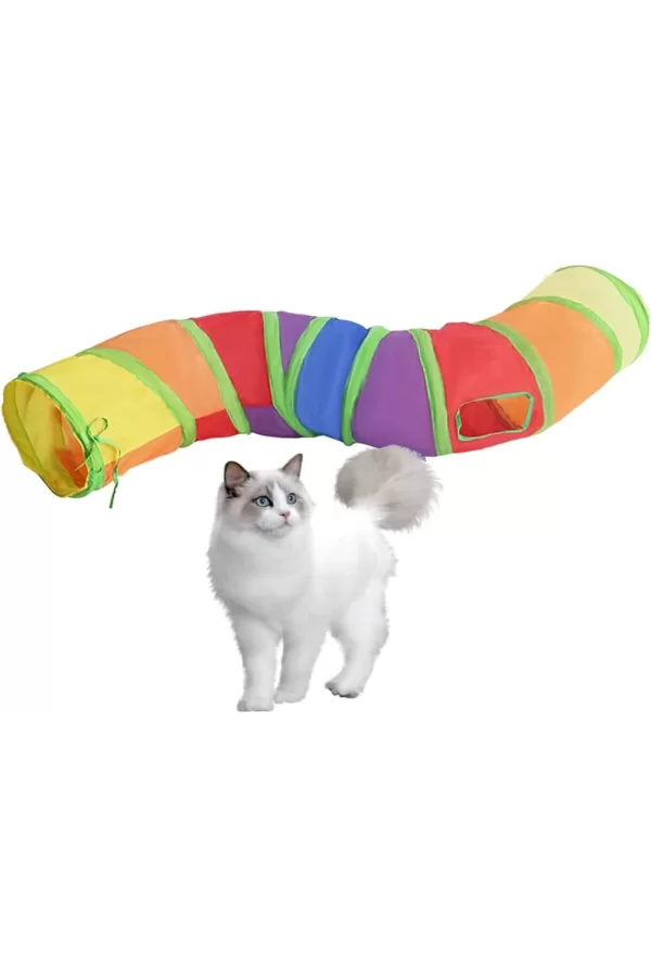 Gökkuşağı Desenli S Model Kedi Oyun Tüneli, Katlanabilir 125 cm