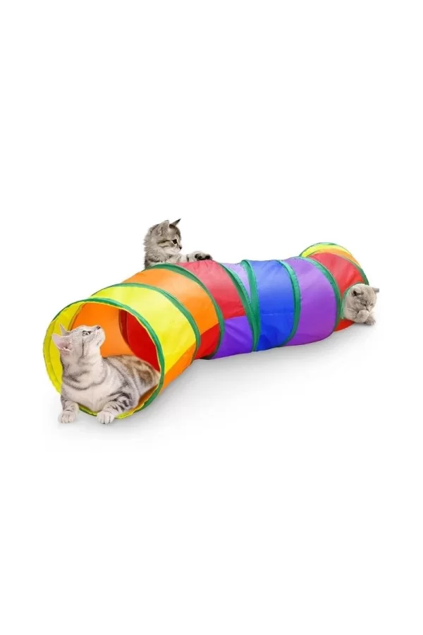 Gökkuşağı Desenli S Model Kedi Oyun Tüneli, Katlanabilir 125 cm