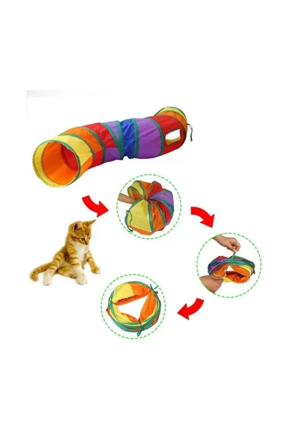 Gökkuşağı Desenli S Model Kedi Oyun Tüneli, Katlanabilir 125 cm