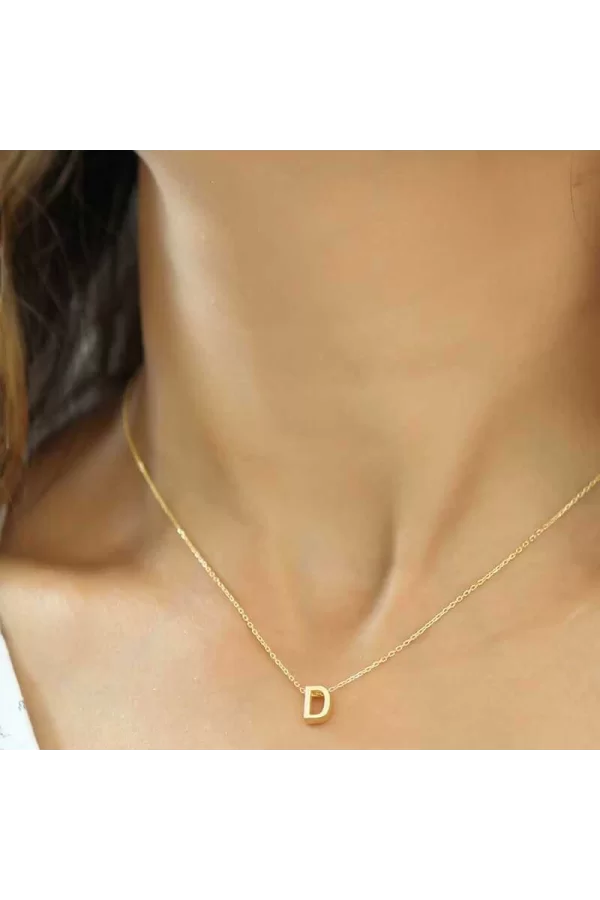 Luz&Pos Gümüş Gold 3 Boyutlu D Harf Bayan Kolye