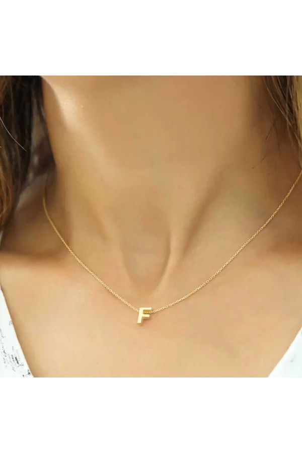 Luz&Pos Gümüş Gold 3 Boyutlu F Harf Bayan Kolye